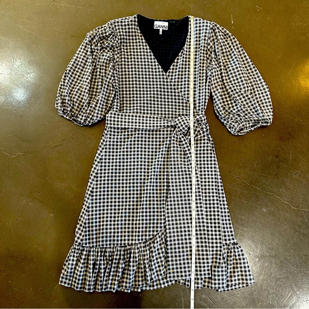 Ganni Mini Ruffle Short Sleeve Dress - Ruffle - Gingham Plaid - Mesh - Picture 8 of 15